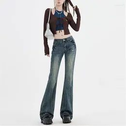 Women's Jeans American Vintage Low Waist Micro Ragged Female Embroidery Made Old High Street Spicy Girl Slim Fit Floor Pants