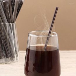 Disposable Cups Straws 100Pcs Plastic Black Drinking Stir Stick Milk Tea Bar Party Wedding Kitchen Home Accessories Wholesale