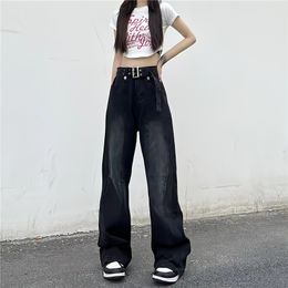 Women's Jeans High waisted punk black jeans women's bag pants straight wide leg street clothing Y2k Korean fashion washing trend product Trousers 230407