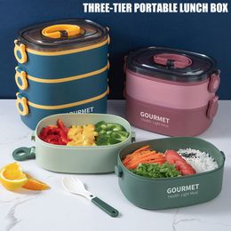 Bento Boxes Lunch box 2000ML 3-layer stackable bento box sealed leak proof lunch box microwave safe portable student staff food container 230407