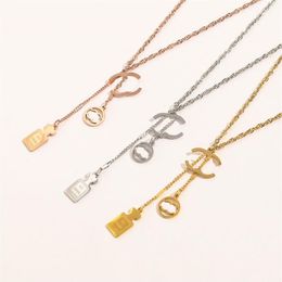 3 Colour Stamp Necklaces Luxury Fashion Choker Necklace Designer Gold Plated Stainless Steel Letter Pendant Necklaces For Women We256E