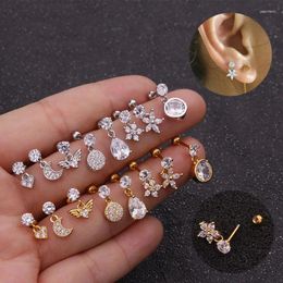 Stud Earrings 1Piece 0.8-1.2mm Stainless Steel For Women Fashion Jewelry Moon Flower Heart Pendant Piercing