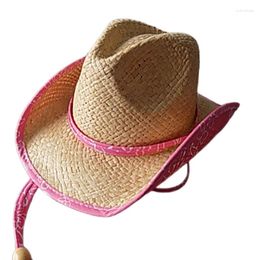 Hats Wholesale Customizable Pink Edging Girls Cowboy Hat Environmental Protection Material Raffia Outdoor Mountaineering