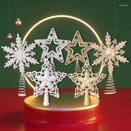 Christmas Decorations Tree Top Star Plastic Hollow Gold Scallion Powder Decoration Five Point Snowflake