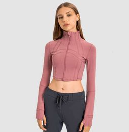 Women Yoga Outfits L-08 Cropped Workout Coat Fiess Jackets Sport Quick Dry Activewear Top Solid Zip Up Wear yoga clothes Slimming trend