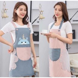 Adult Printable Sleeveless Apron Bib Kitchen Household Polyester Waterproof And Oil Proof Cartoon Lovely Deer Stripe Apron Gift