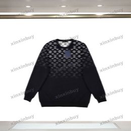 xinxinbuy Men designer Hoodie Sweatshirt SKi Gradient Letter Jacquard Pullover O-Neck long sleeve women blue Black white Grey XS-XL