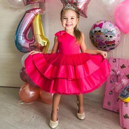 Girl Dresses Real Image One Shoulder Flower Dress For Wedding Layers Satin Bow Kids Princess First Communion Girls