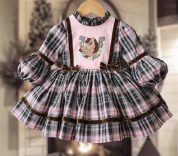 Girl's Dresses 0-12Y Baby Girl Autumn Pink Plaid Spur Embroidery Vintage Spanish Princess Prom Dress 230407