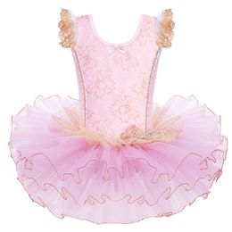 Dancewear BAOHULU Cotton Dress for Girls Ballerina Short Sleeve Tulle Skirt Ballet Dress Kids Bow Decro Tutu Princess Girls Dance Wear 230407