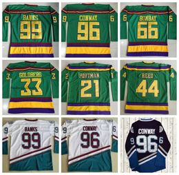 Top Movie Mighty Green Ducks Hockey Jersey Mens 96 Charlie Conway 99 Adam Banks 66 Gordon Bombay 44 Fulton Reed 33 Greg Goldberg 21 Dean Portman ed Jersey Mens Vintage