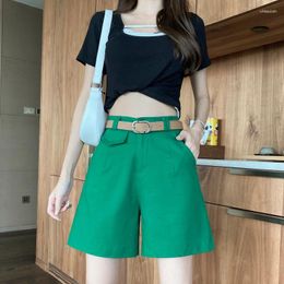 Women's Shorts Summer Beach S-5XL Loose For Office Lady With Belt Solid Female High Waist Fifth Flare Wide Leg Pants