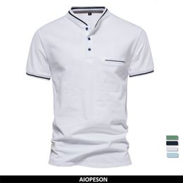 Men s T Shirts AIOPESON Cotton Polo Solid Color Stand Collar Decorative Pocket for Summer Designer s Male 230407