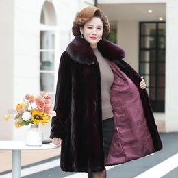 Women's Fur High End Faux Coat 2023 Collar Winter Jacket Thicken Large Size Middle-aged Mother Warm Long Mink