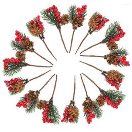 Decorative Flowers Artificial Pine Cone Decor Cones Branches Christmas Floral Pick Simulation Twig Stem Stems Red Berry Berries