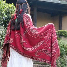 Tibet Plateau Yunnan Tourism Photographs Ethnic style shawl Women Autumn and Winter Thickened Cashew Scarf Dual purpose shawl 231015