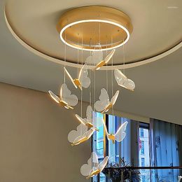Pendant Lamps Nordic Butterfly Crystal Led Lights Indoor Lighting Bedside Ceiling Lamp For Living Dining Room Bedroom
