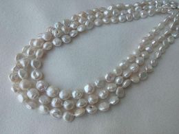 Chains 20-21-22" Baroque White Reborn Keshi Pearl Necklace 9-10mm