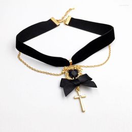 Bow Ties Woman Female Original Velvet Baroque Choker Neckband Collar Cross Court Retro Clavicle Chain Necklace Jewellery