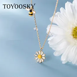 Pendants 925 Sterling Silver Choker Necklaces For Women Honey Bee Daisy Flower Gold Colour Necklace Cute Kids Girls Birthday Gifts