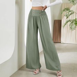 Women's Pants Womens High Waist Wide Leg Maxi Long Solid Colour Office Lady Elegant Loose Sweatpants Pleated Palazzo Lounge Trousers 2XL