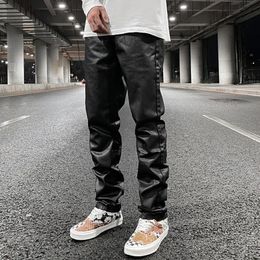 Men's Pants Harajuku Black Pu Leather Pants for Men Y2K Streetwear Baggy Straight Casual Trousers Unisex Hip Hop Oversized Loose Cargos 231107