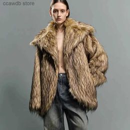 Women's Fur Faux Fur Men and women general purpose big lapel fur coat imitation raccoon fur thickened medium long coat casual warmth T231107