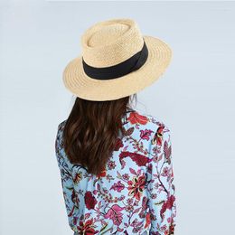 Berets Sun Straw Hats Natural Wheat Boater Top Hat 2023 Gorro Women Summer Beach Flat Brim Cap Ribbon For Holiday Sombreros De So
