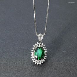 Pendant Necklaces Temperament Oval Imitation Green Tourmaline Gem Women's Group Set With Zircon Clavicle Chain Jewelry