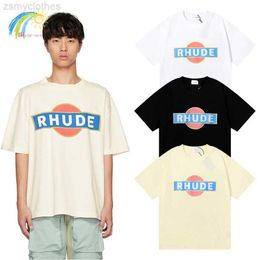 Men's T-Shirts RHUDE T Shirt Men Women 1 1 Top Tee Spring Summer Vintage Simple Printing Fashion Loose Casual Short Sleeve Black White Apricot