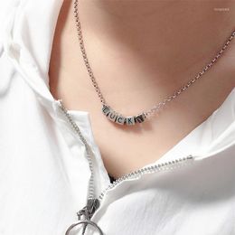 Chains YIZIZAI Vintage Lucky Letter Thai Silver Colour Fashion Necklace For Women Good Luck Jewellery Accessories