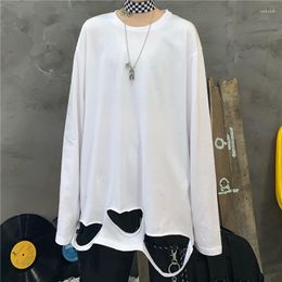 Men's T Shirts Men Spring Ripped Hole Punk Long Sleeve Shirt Vintage Hip Hop Tops Women Harajuku Oversize Tee