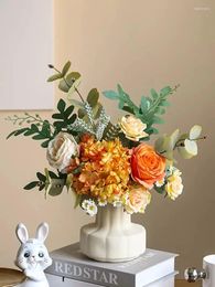 Decorative Flowers Advanced Sense Of Simulation Bouquet Rose Hydrangea Living Room Table Flower Decoration Ornaments