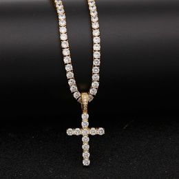 Men Women Gold Silver Copper Material Iced Out Zircon Cross Pendant Necklace Chain Fashion Hip Hop Jewelry234w