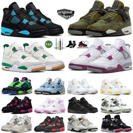 with Box Travis 4 Basketball Shoes 4s Pine Green Thunder Military Black Cat Canvas Seafoam Medium Olive Pink Oreo Sneakers Outdoor jumpman 36-47