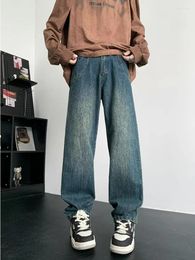 Men's Jeans YIHANKE Vintage Fashion Washed Street Casual Wide Leg Denim Pants Distressed Loose Male Versatile Trousers