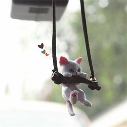 Decorations 1Pc Creative Cute Branch Cat Rearview Mirror Pendant Decoration For Girls Car Interior Accessories AA230407