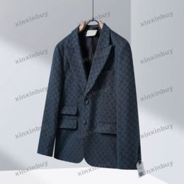 xinxinbuy Men designer Coat Jacket Double letter jacquard suit long sleeves women blue Black khaki blue S-3XL