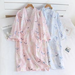 Women's Sleepwear Spring / Summer Cotton Gauze Thin Robe Women Cartoon Bathrobe Japanese Kimono Pajamas Three Quarter Robes Housewear