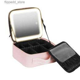 Cosmetic Bags Makeup Case With Mirror And Lights 3 Colour Light LED Lighted Makeup Case PU Leather Make Up Travelling Organiser Bag Makeup Case Q231108
