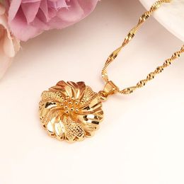 Pendant Necklaces Dubai Necklace Women Ethiopian 9 K Real Yellow Gold GF Girls Party Jewellery Africa/Arab Flower Gifts