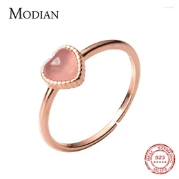 Cluster Rings Modian Romantic Pink Opal Hearts Elegant Rose Gold Colour Open Adjustale For Women Fashion Fine Jewellery Valentine's Gift