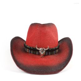 Berets Women Men Straw Hollow Western Cowboy Hat Lady Red Bohemia Tassel Sombrero Hombre Beach Cowgirl Jazz Sun Size 58CMBerets Pros22