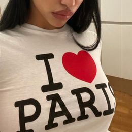 Womens TShirt I Love Paris Print Casual Girl Exposed Navel All match Baby Tee Summer Grunge Goth Crop Top Tshirt Y2k Streetwear 230408