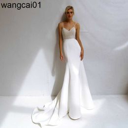 Party Dresses Shinning Beded Pearl Sheath Mermaid Wedding Dresses Spaghetti Straps Sweatheart Satin Bridal Gowns Custom Made 0408H23