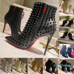 2024-Newest boots sneaker Melon Flat men boot black spikes suede leather shoes super perfect Motorcycle ankle boots size 35-40