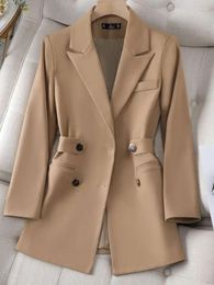 Women's Suits Insozkdg Women Ladies Autumn Winter Outwear Blazer Khaki Black Female Long Sleeve Double Breasted Solid Jacket Coat With Sashe