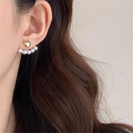 Stud Earrings Korean Pearl Round Bead Heart For Women Girls Handmade Party Wedding Cute Sweet Jewelry Gift Eh376