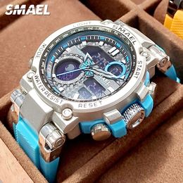 Armbanduhren SMAEL Hellblaue Sport-Digitaluhr für Herren, wasserdicht, Dualzeitanzeige, Chronograph, Quarz-Armbanduhr mit automatischem Datum und Woche, 1803B 231107