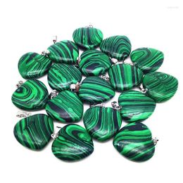 Pendant Necklaces Wholesale Stone Heart 20 Mm Charm Synthetic Malachite DIY Earrings Jewelry 50 Pcs A Lot